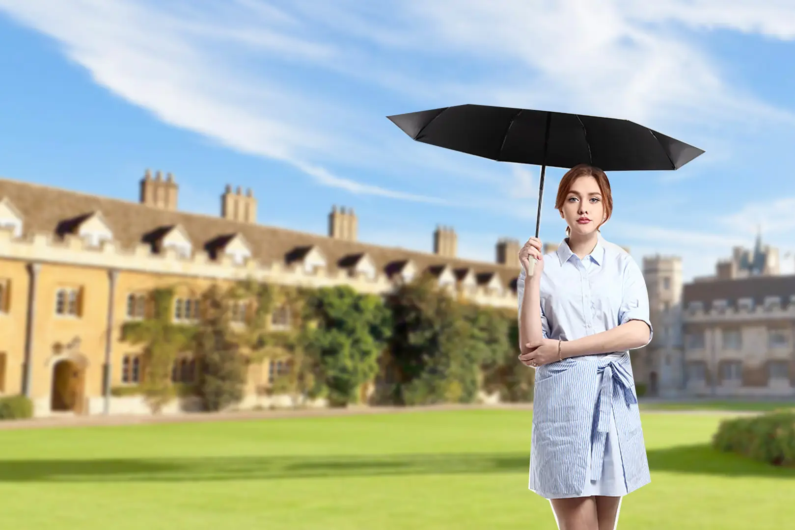 KR26 umbrella held open beneath a clearing sky